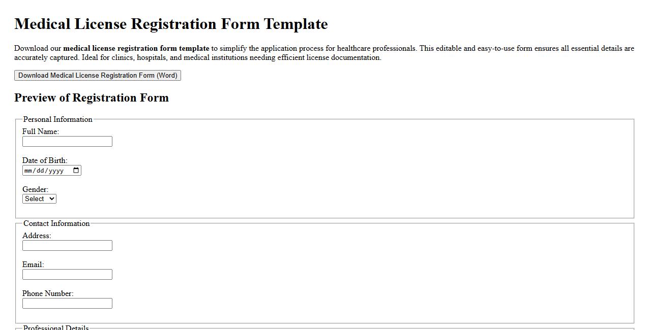 downloadable medical license registration form template image preview