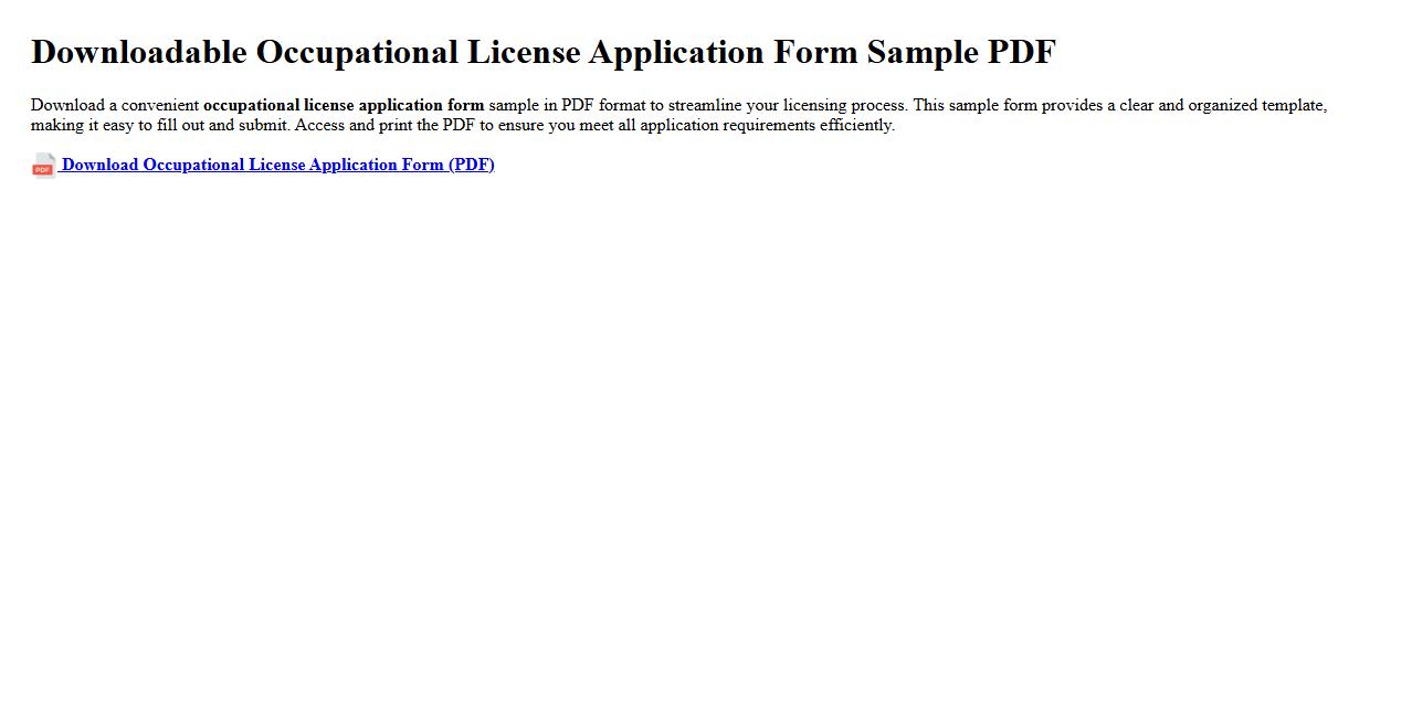 downloadable occupational license application form sample PDF image preview