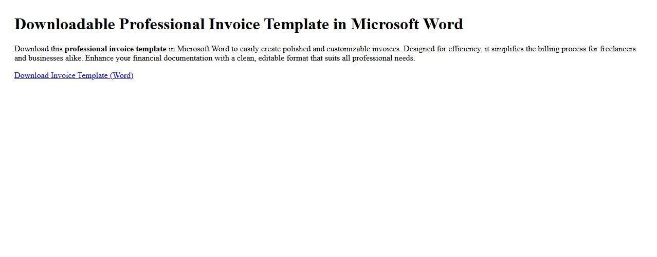 Downloadable professional invoice template in Microsoft Word image preview