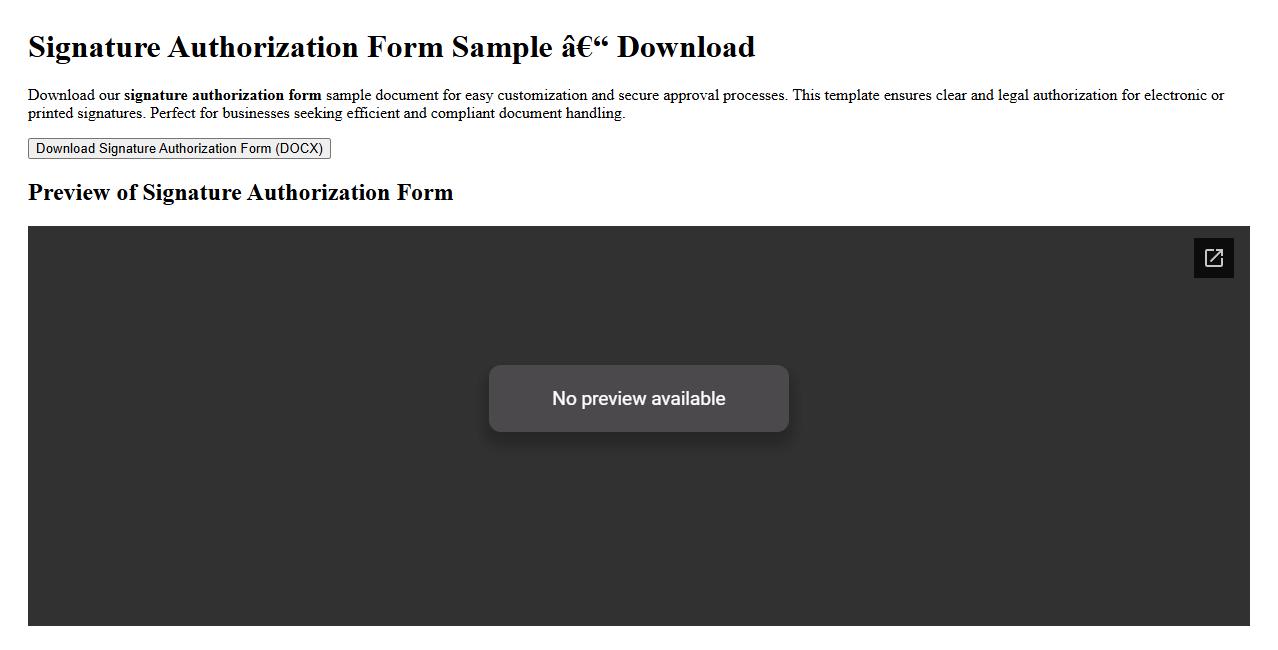 downloadable signature authorization form sample doc image preview