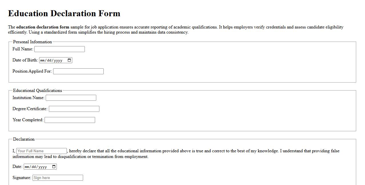 education declaration form sample for job application image preview