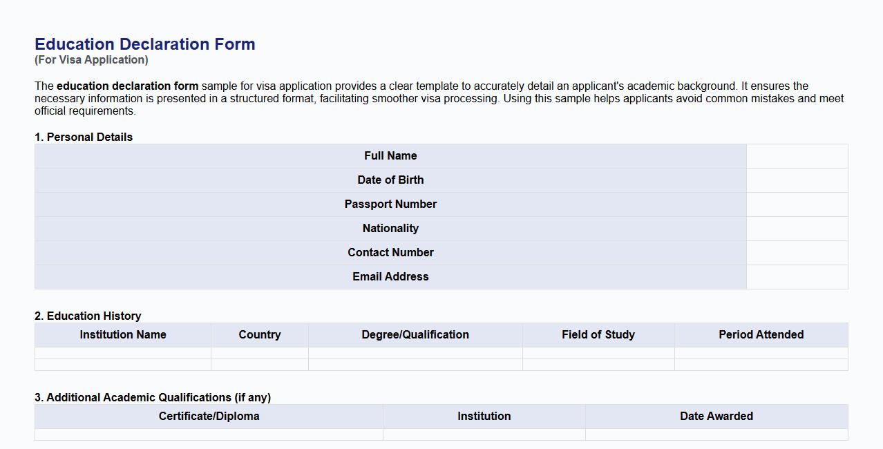 education declaration form sample for visa application image preview