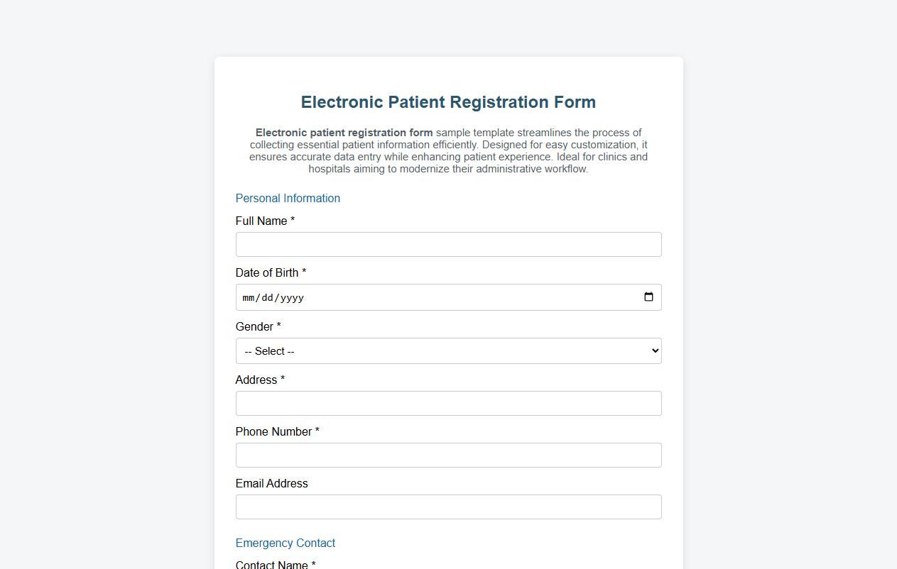 electronic patient registration form sample template image preview