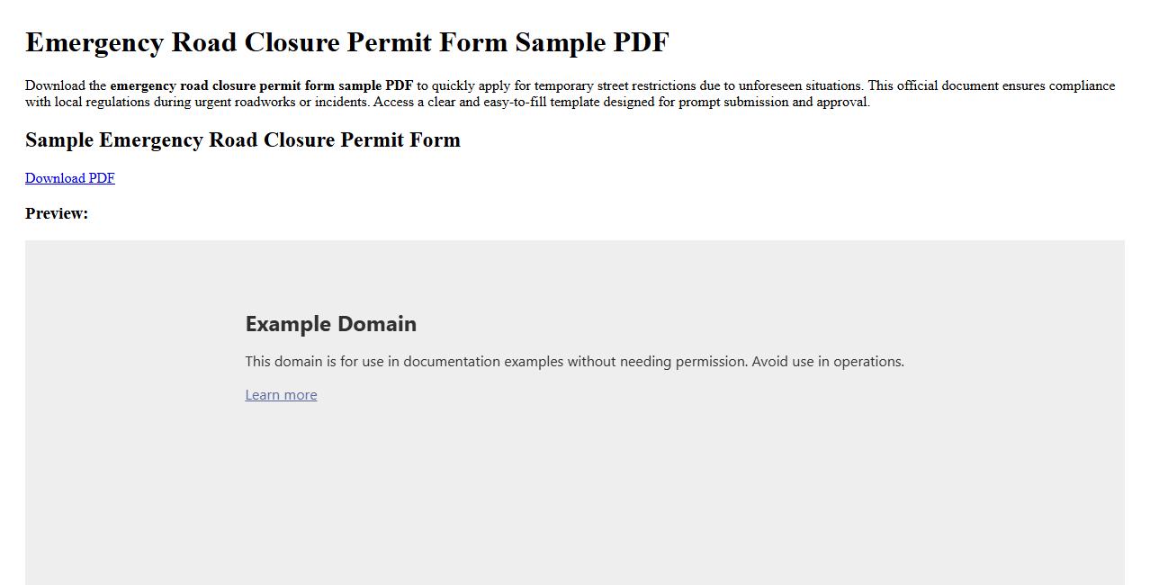 emergency road closure permit form sample PDF image preview
