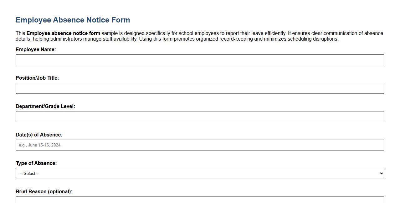 Employee absence notice form sample for school employees image preview