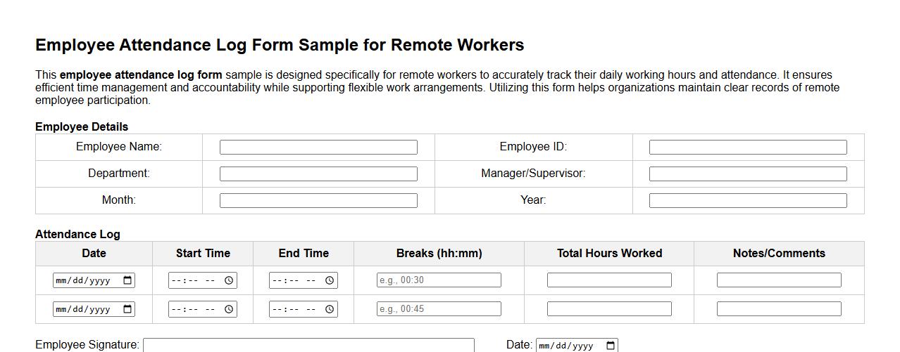 Employee attendance log form sample for remote workers image preview