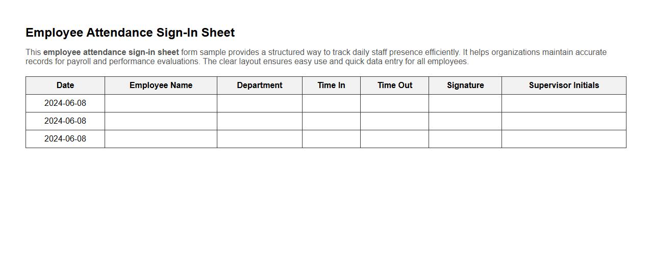 Employee attendance sign-in sheet form sample image preview