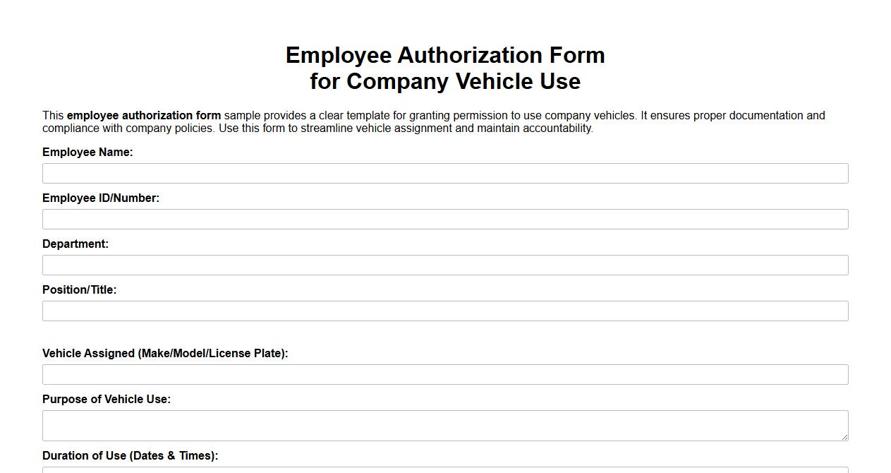 Employee authorization form sample for company vehicle use image preview