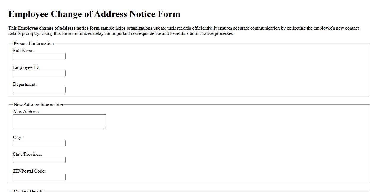 Employee change of address notice form sample image preview