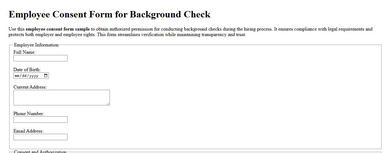 Employee consent form sample for background check image preview