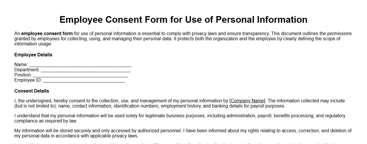 Employee consent form sample for use of personal information image preview