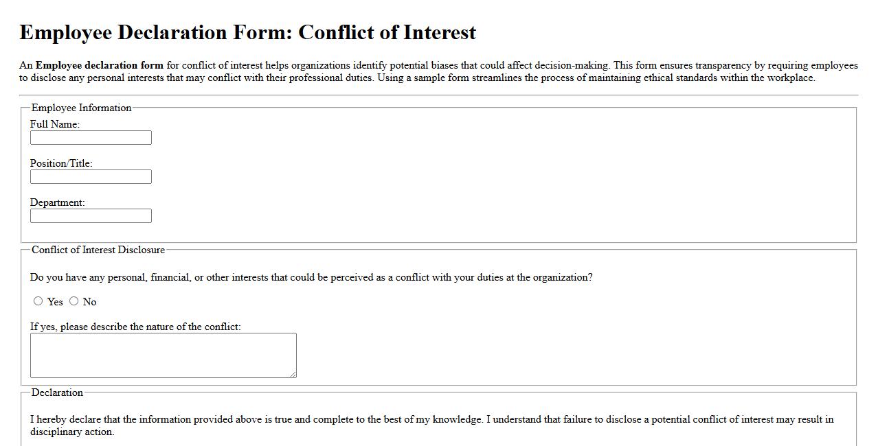 Employee declaration form sample for conflict of interest image preview
