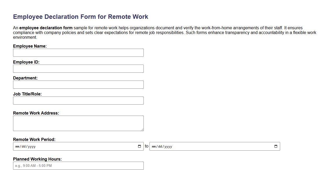Employee declaration form sample for remote work image preview