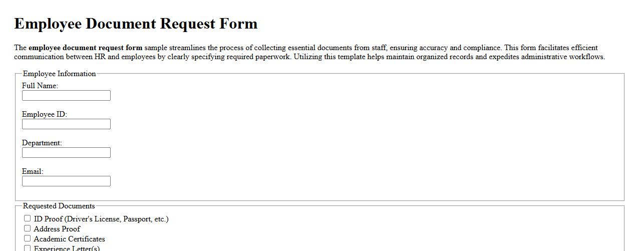 Employee document request form sample image preview
