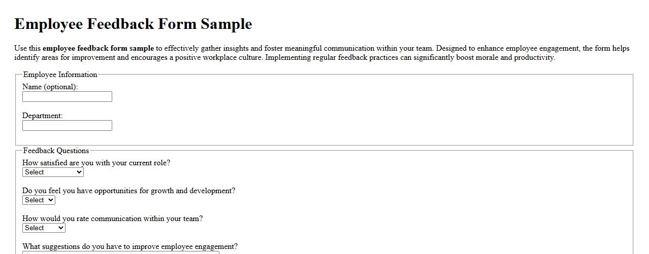 Employee feedback form sample for employee engagement image preview