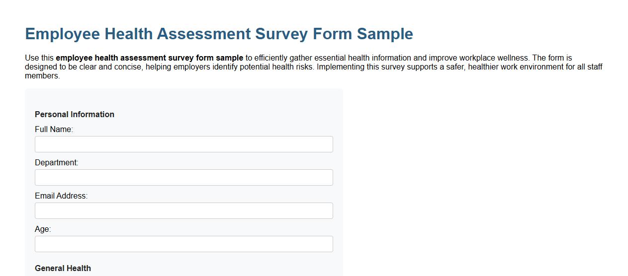 Employee health assessment survey form sample image preview