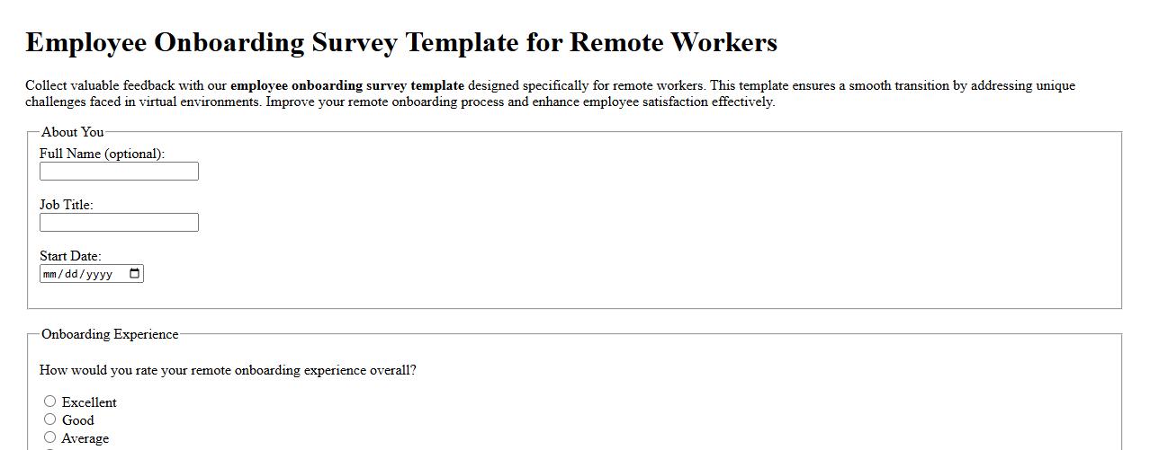 Employee onboarding survey template for remote workers image preview