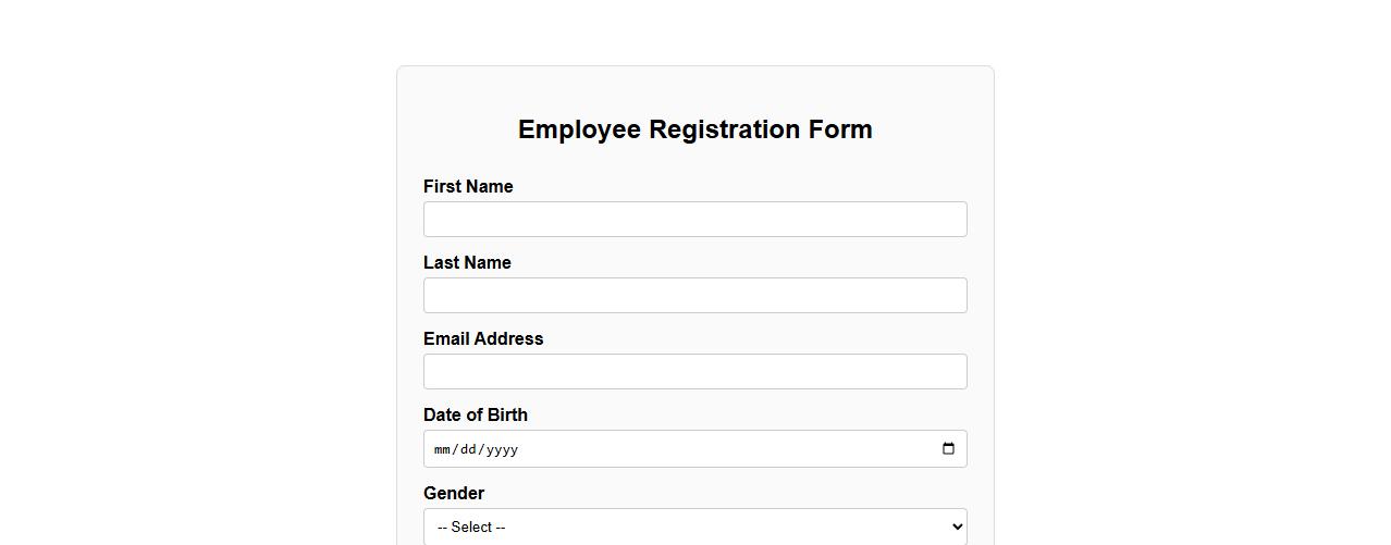 Employee registration form sample with photo upload image preview