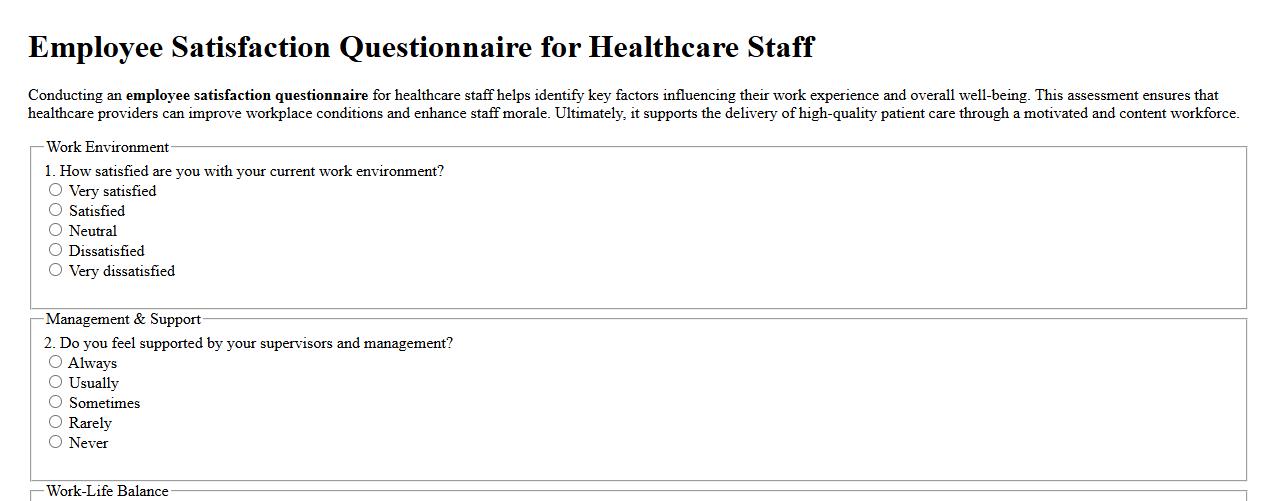 Employee satisfaction questionnaire for healthcare staff image preview