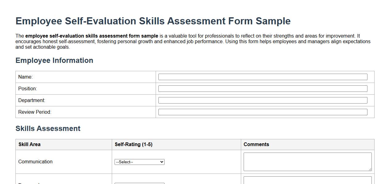 employee self-evaluation skills assessment form sample image preview