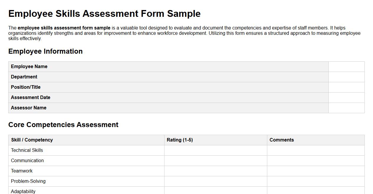 employee skills assessment form sample image preview