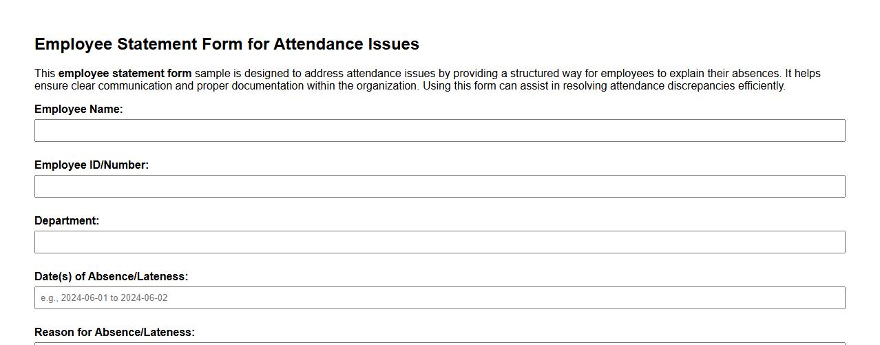 Employee statement form sample for attendance issues image preview