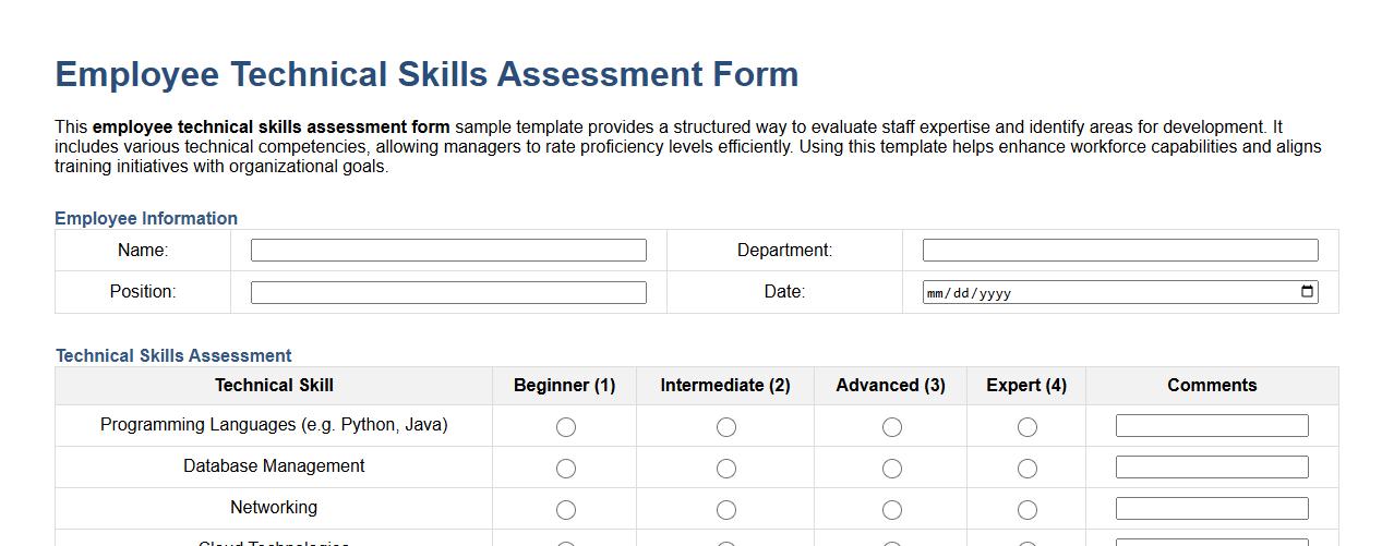 employee technical skills assessment form sample template image preview