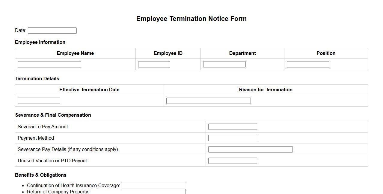 employee termination notice form sample with severance details image preview