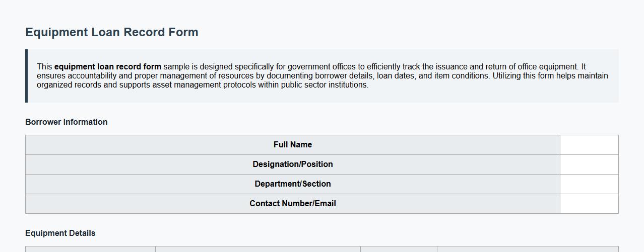 equipment loan record form sample for government offices image preview