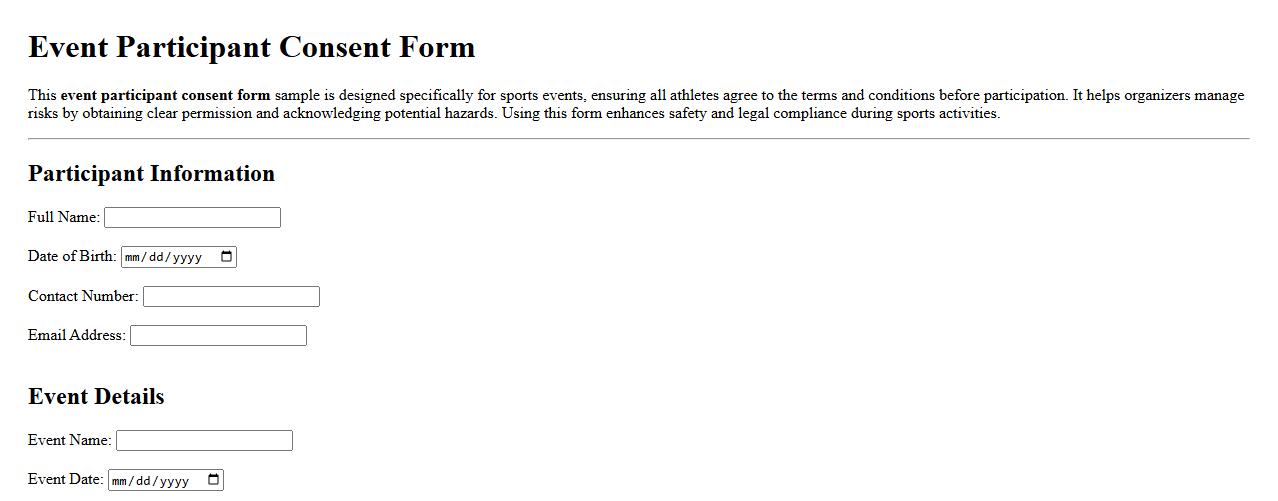 Event participant consent form sample for sports events image preview