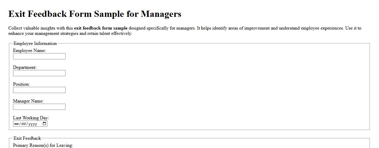 exit feedback form sample for managers image preview