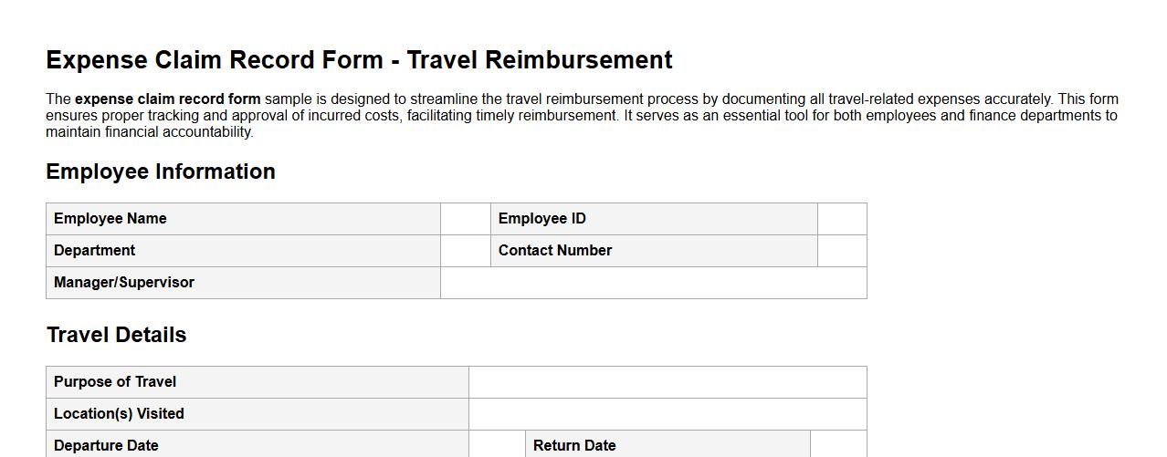 expense claim record form sample for travel reimbursement image preview