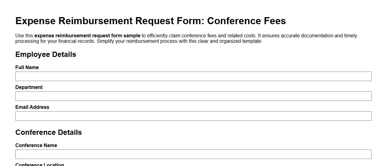 Expense reimbursement request form sample for conference fees image preview
