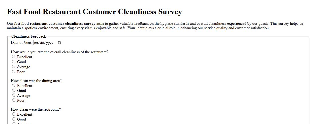 fast food restaurant customer cleanliness survey image preview