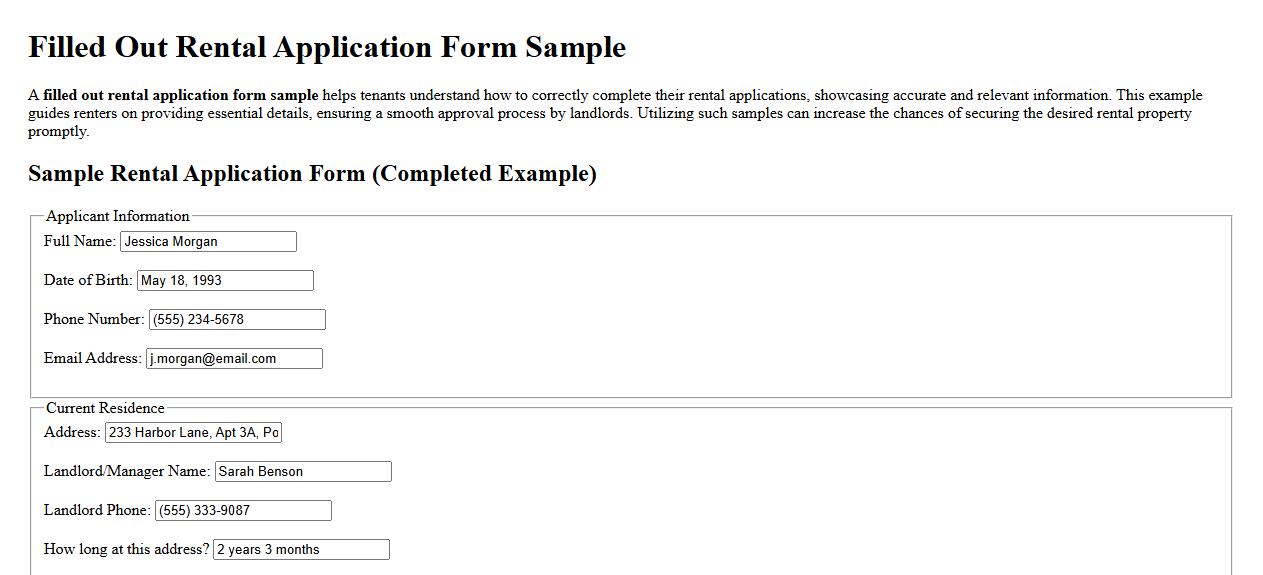Filled out rental application form sample for tenants image preview