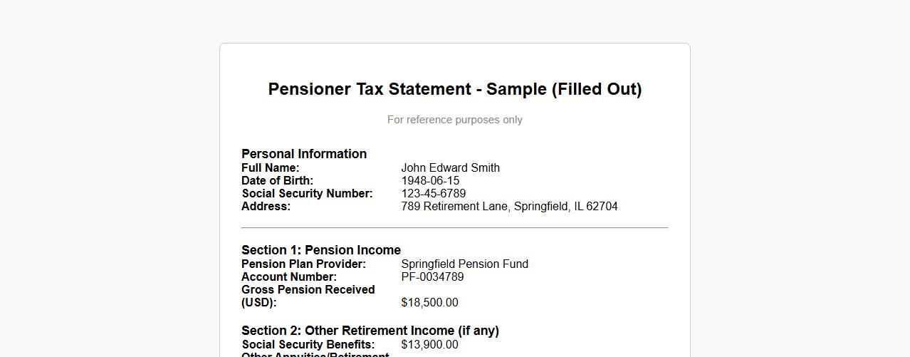 filled out tax statement form sample for pensioners image preview