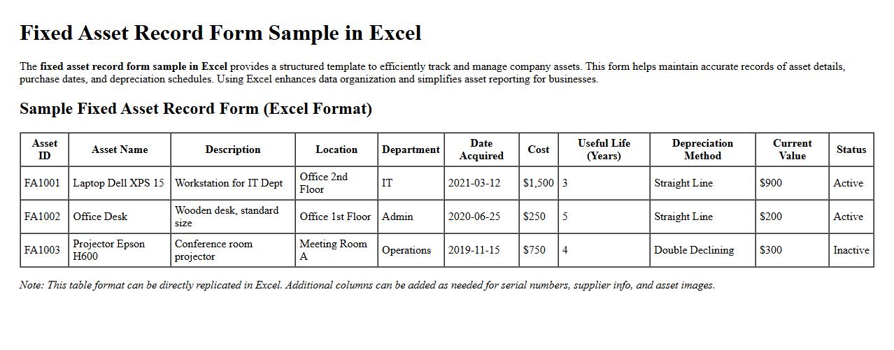 fixed asset record form sample in excel image preview
