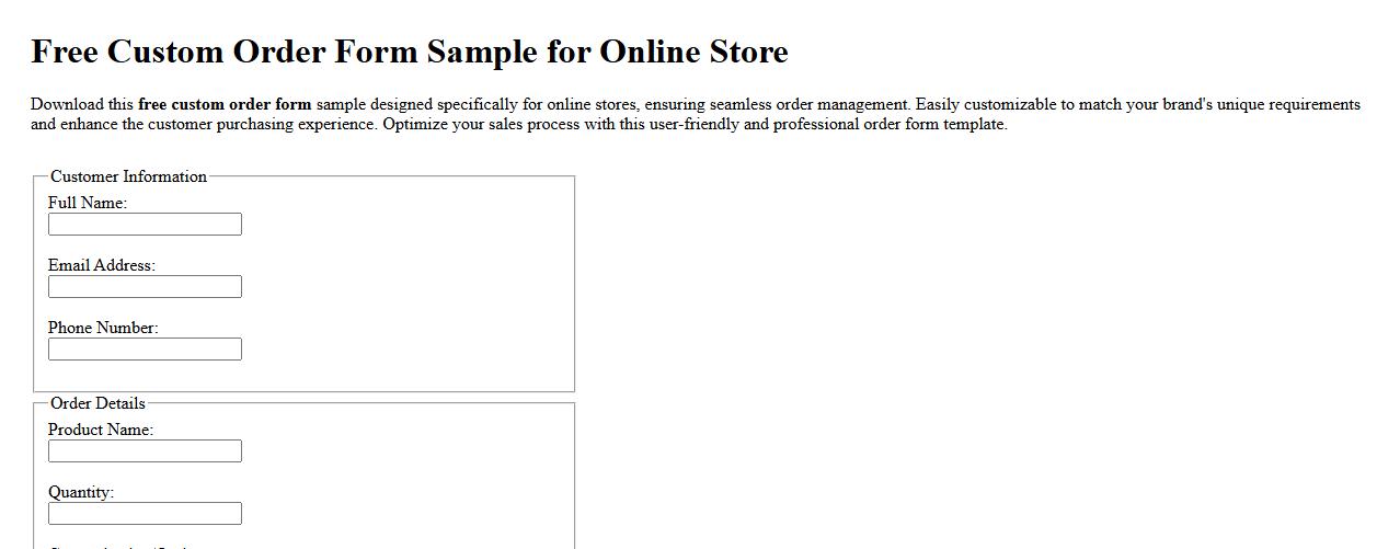 Free custom order form sample for online store image preview