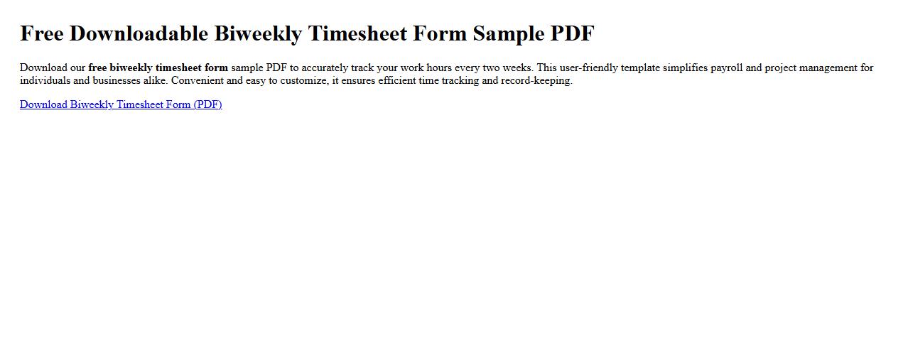 Free downloadable biweekly timesheet form sample PDF image preview