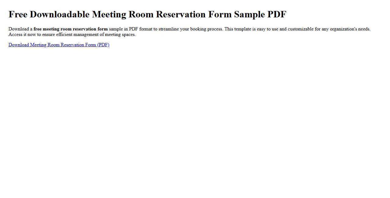 Free downloadable meeting room reservation form sample PDF image preview