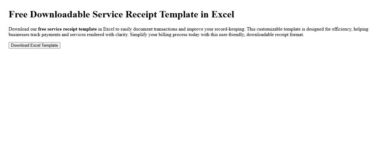 Free downloadable service receipt template in Excel image preview