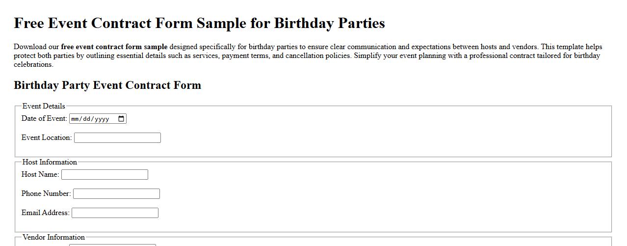 free event contract form sample for birthday parties image preview