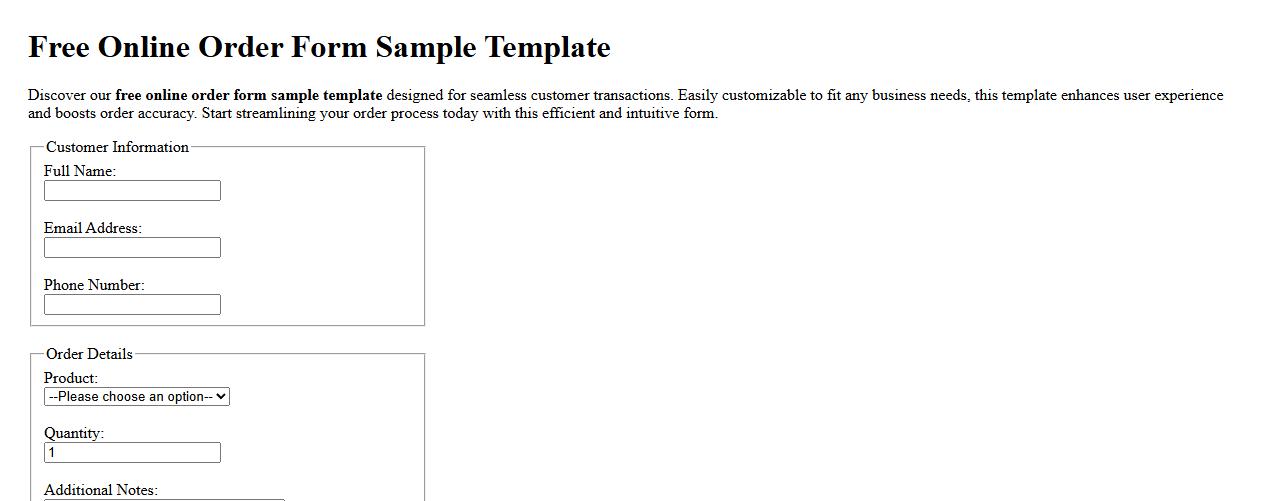 Free online order form sample template image preview