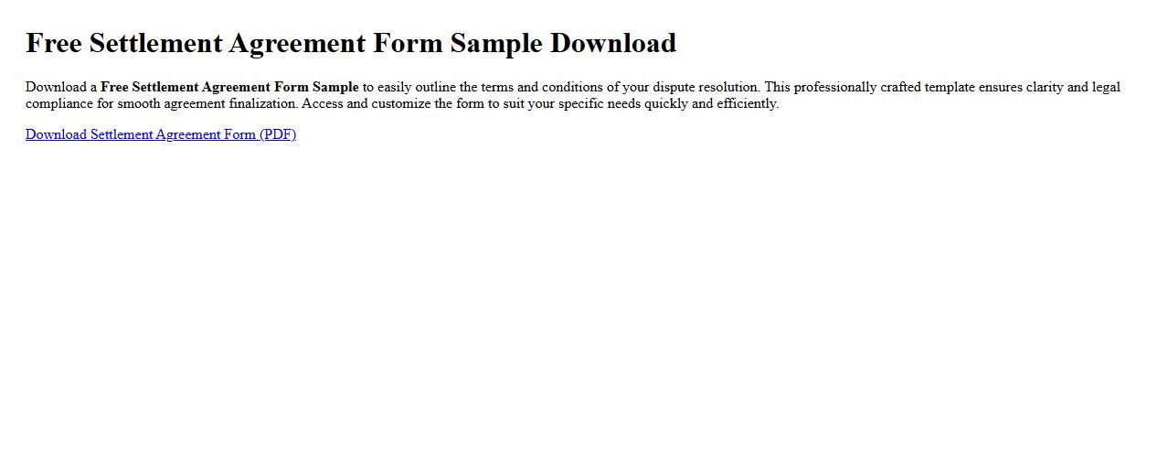 Free Settlement Agreement Form Sample Download image preview