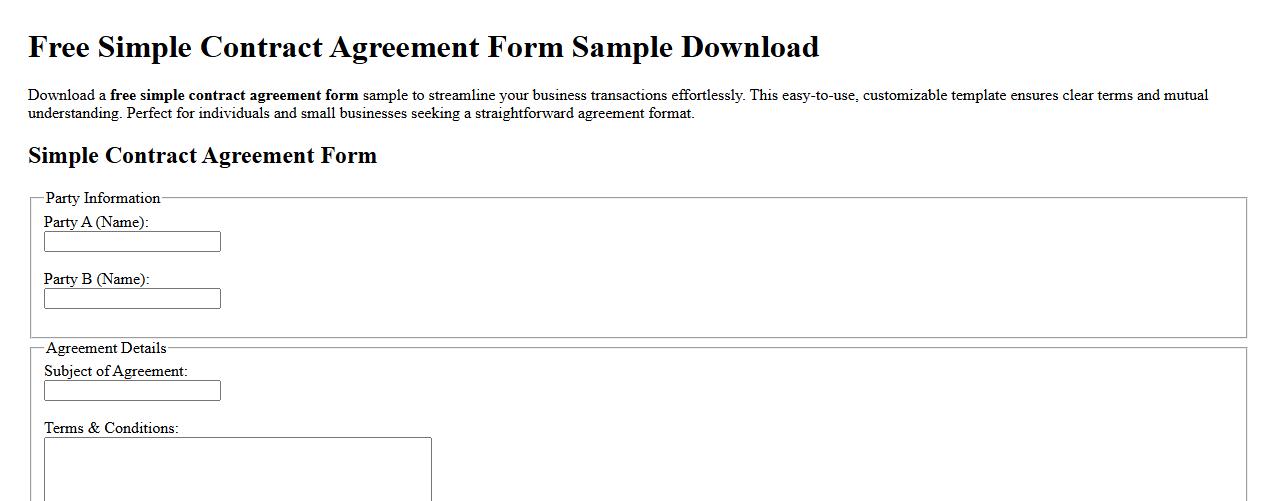 Free simple contract agreement form sample download image preview