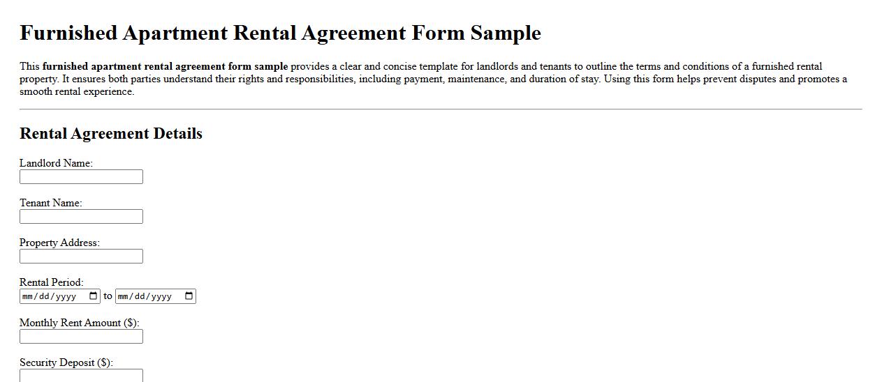 Furnished apartment rental agreement form sample image preview