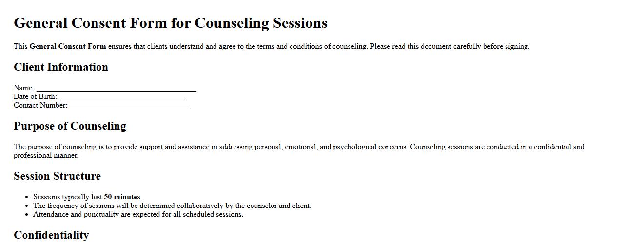 general consent form sample for counseling sessions image preview