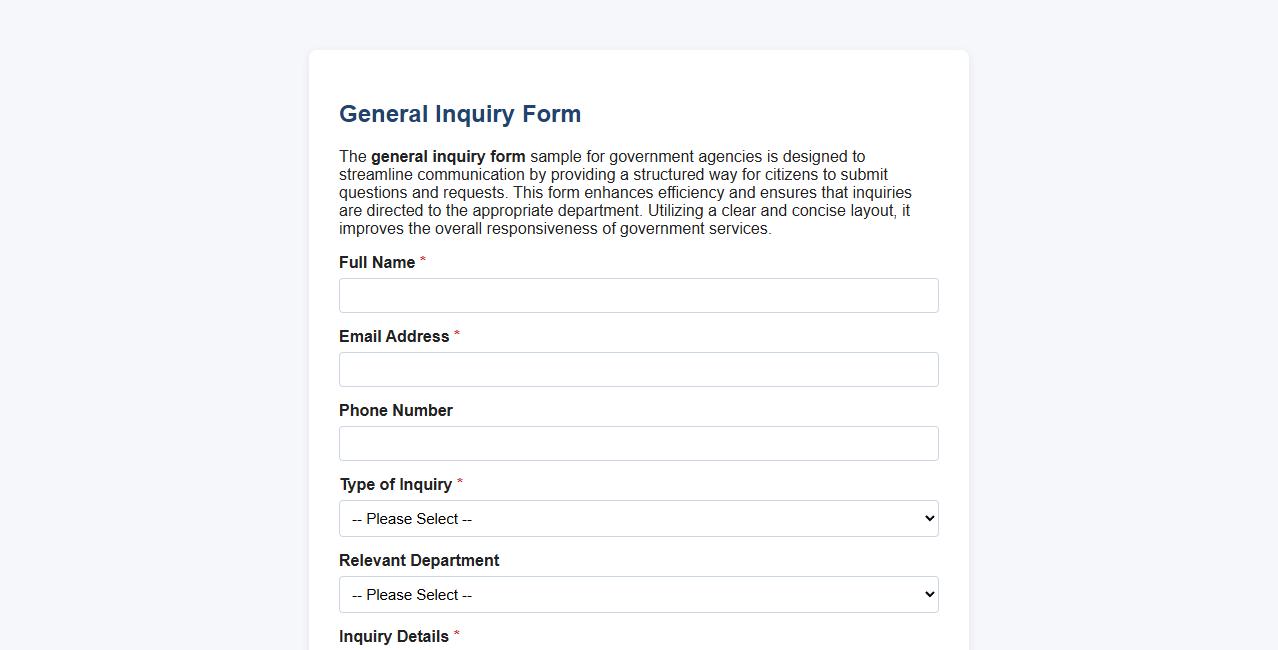 general inquiry form sample for government agencies image preview