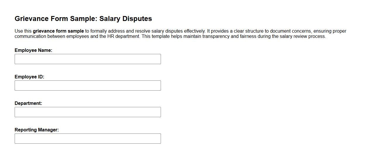 Grievance form sample for salary disputes image preview