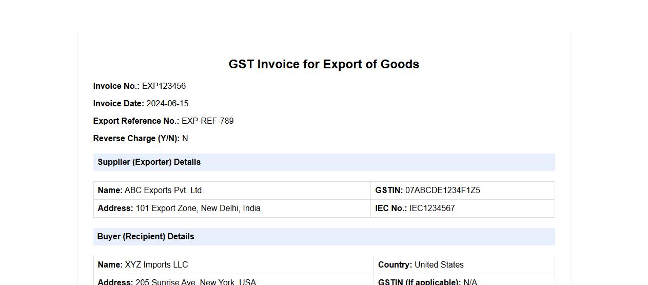 GST invoice format sample for export of goods image preview